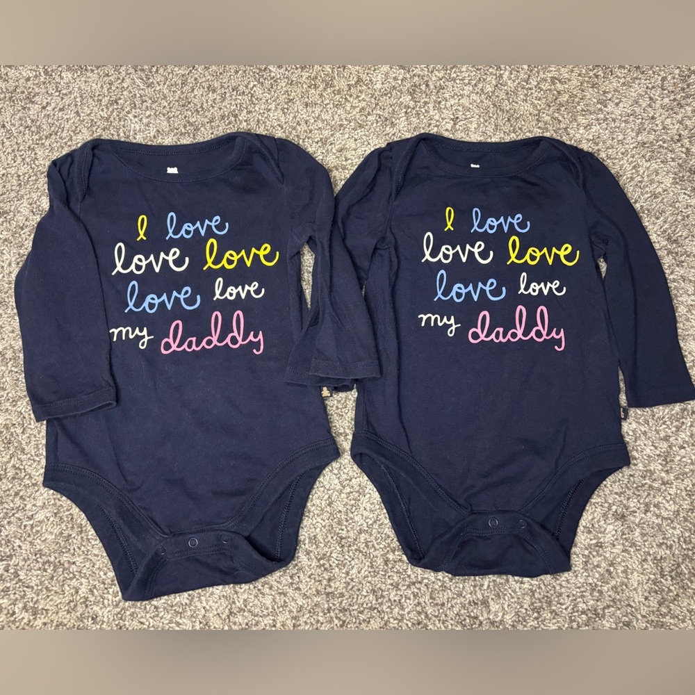 Navy Blue 'I Love My Daddy' Twins One Pieces